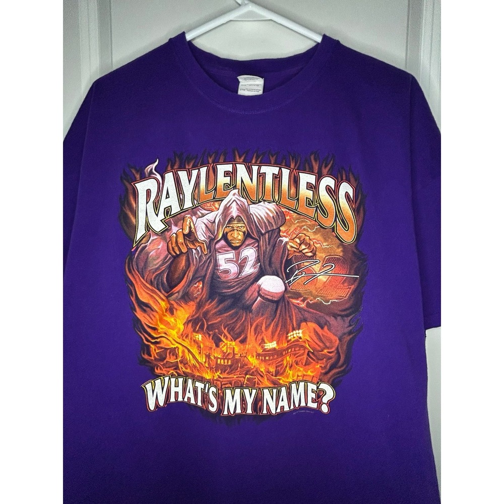 Vintage Baltimore Ravens Ray Lewis Flaming Grim Reaper Graphic T-Shirt Mens‎ 2XL